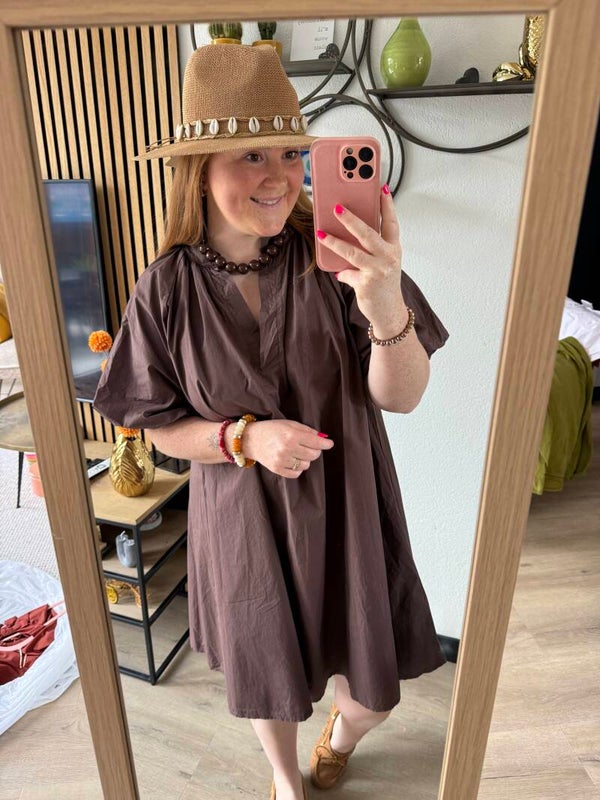 Basic katoenen jurk - brown