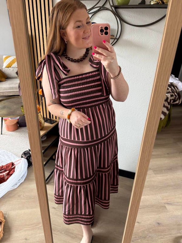 Jurk bow lang - Bruin Roze