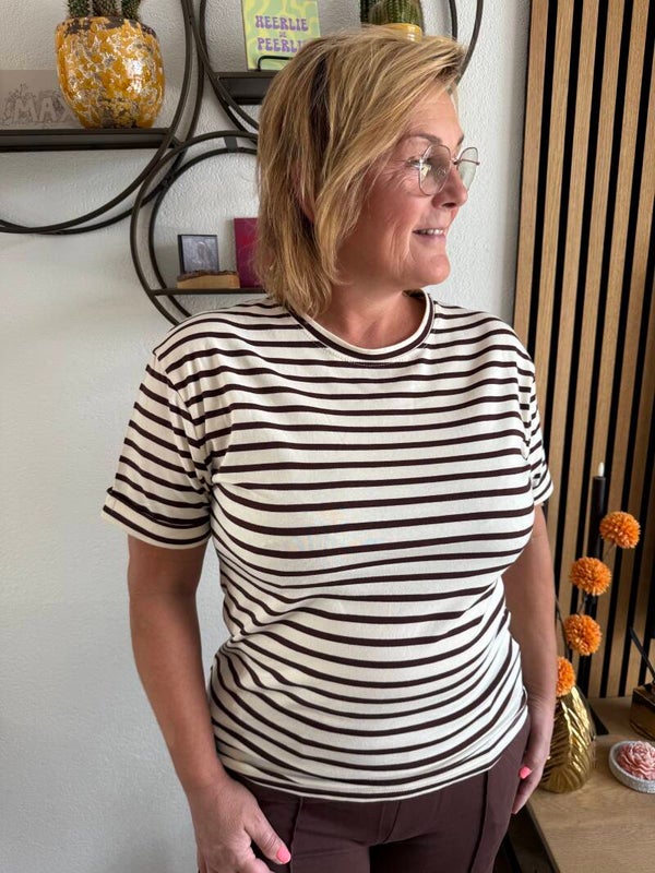 Stripe t-shirt - Chocolade bruin