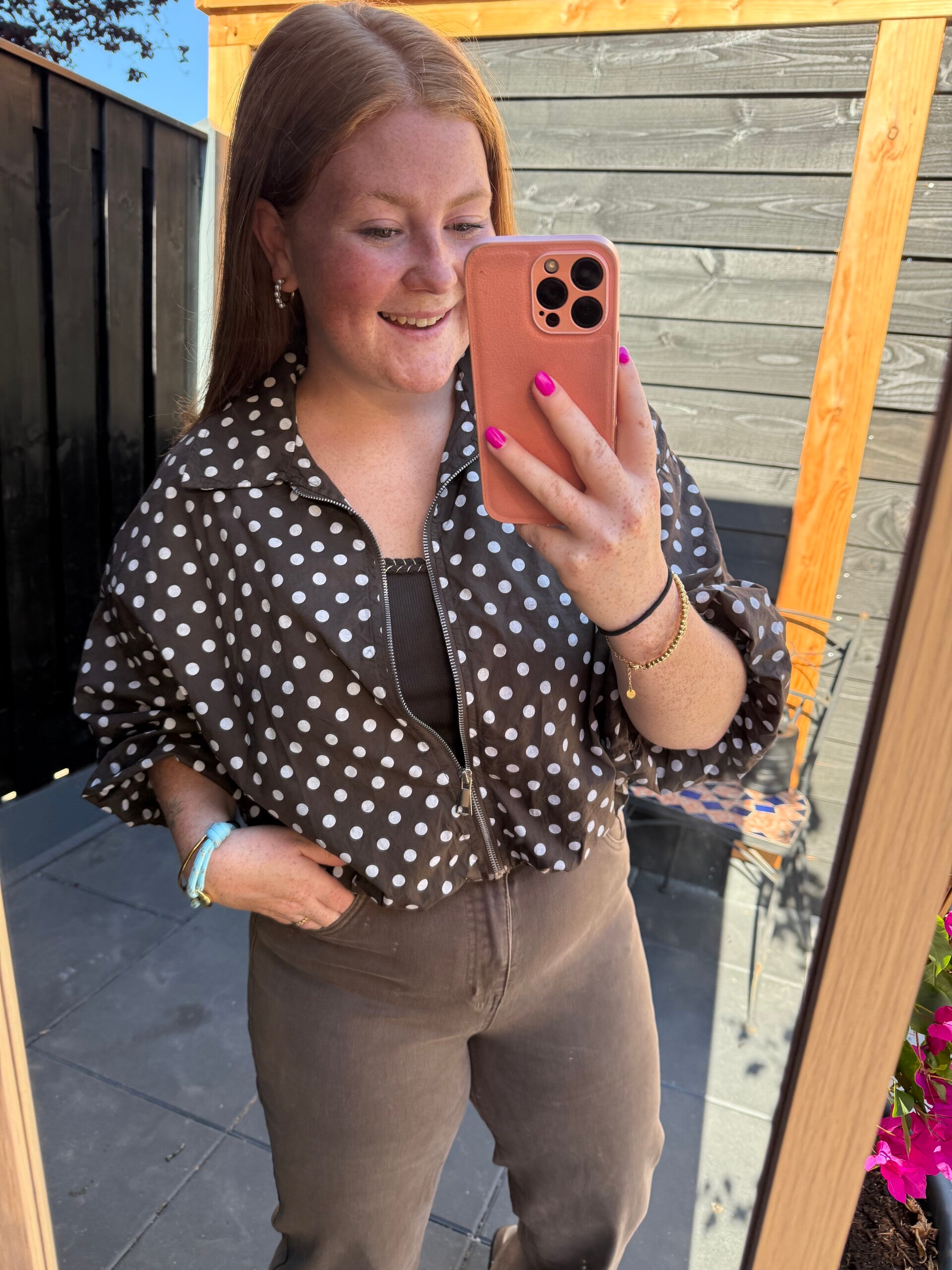 Balloon jasje polka dot - Bruin wit