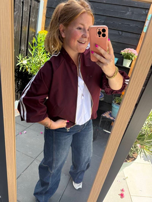 Striped bomber jasje  - Bordeaux wit