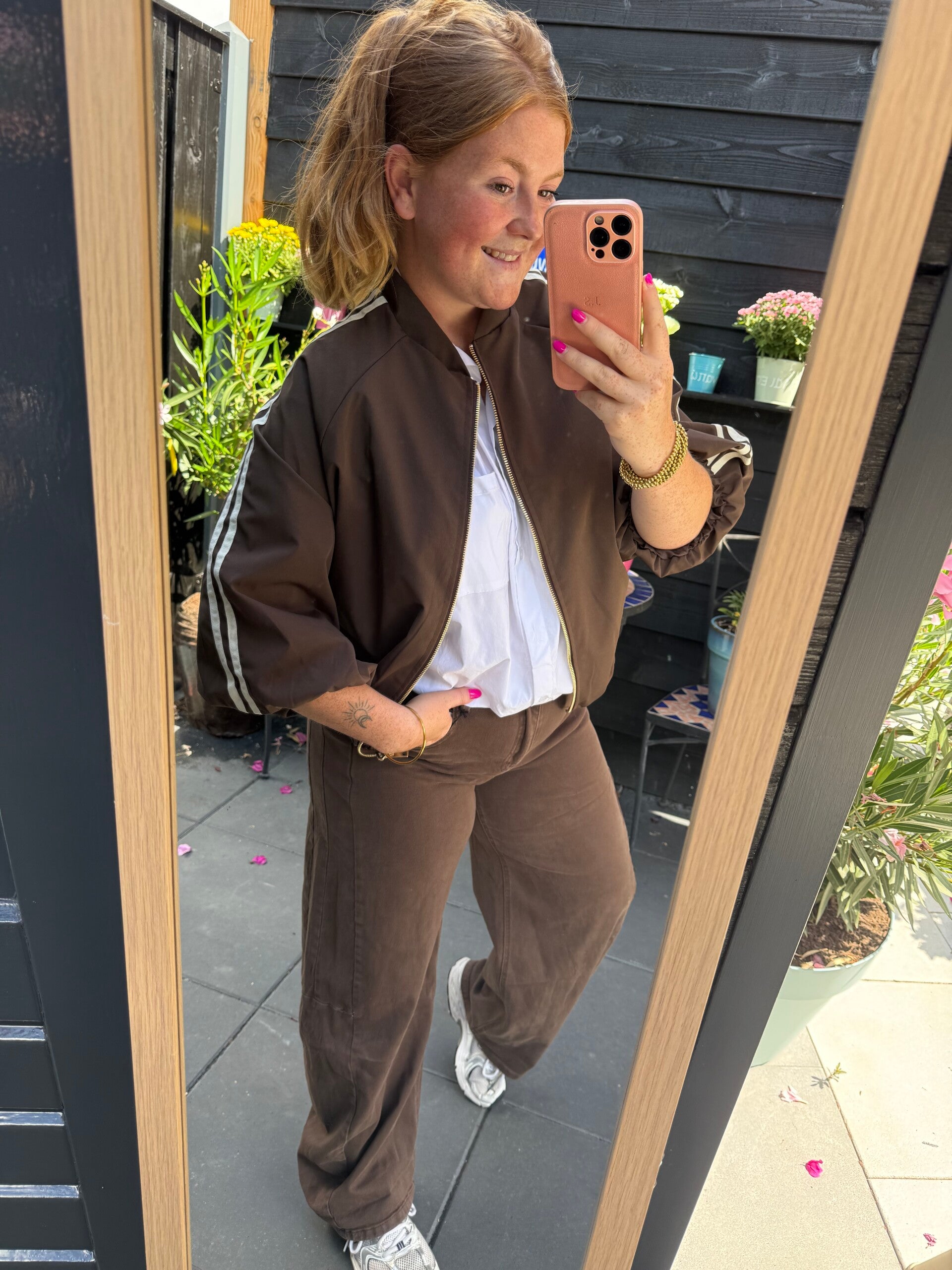 Striped bomber jasje - Bruin wit