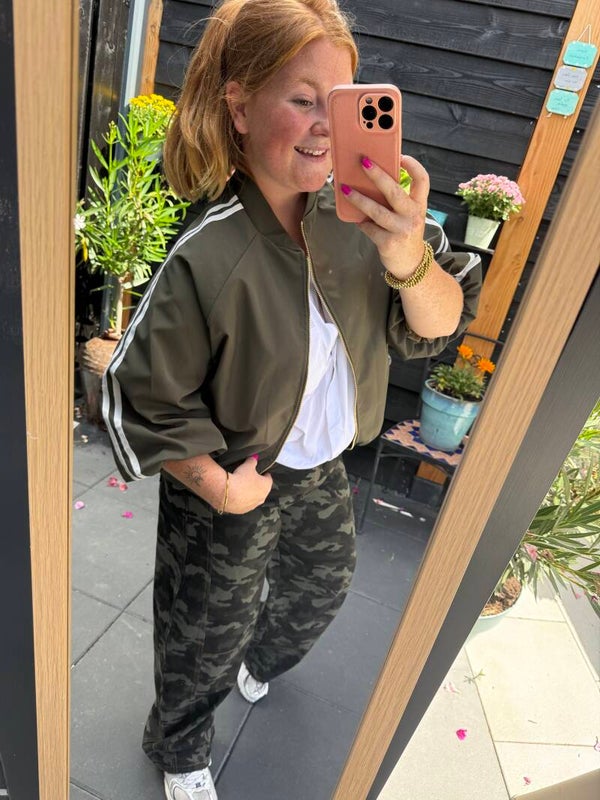 Striped bomber jasje - Army wit