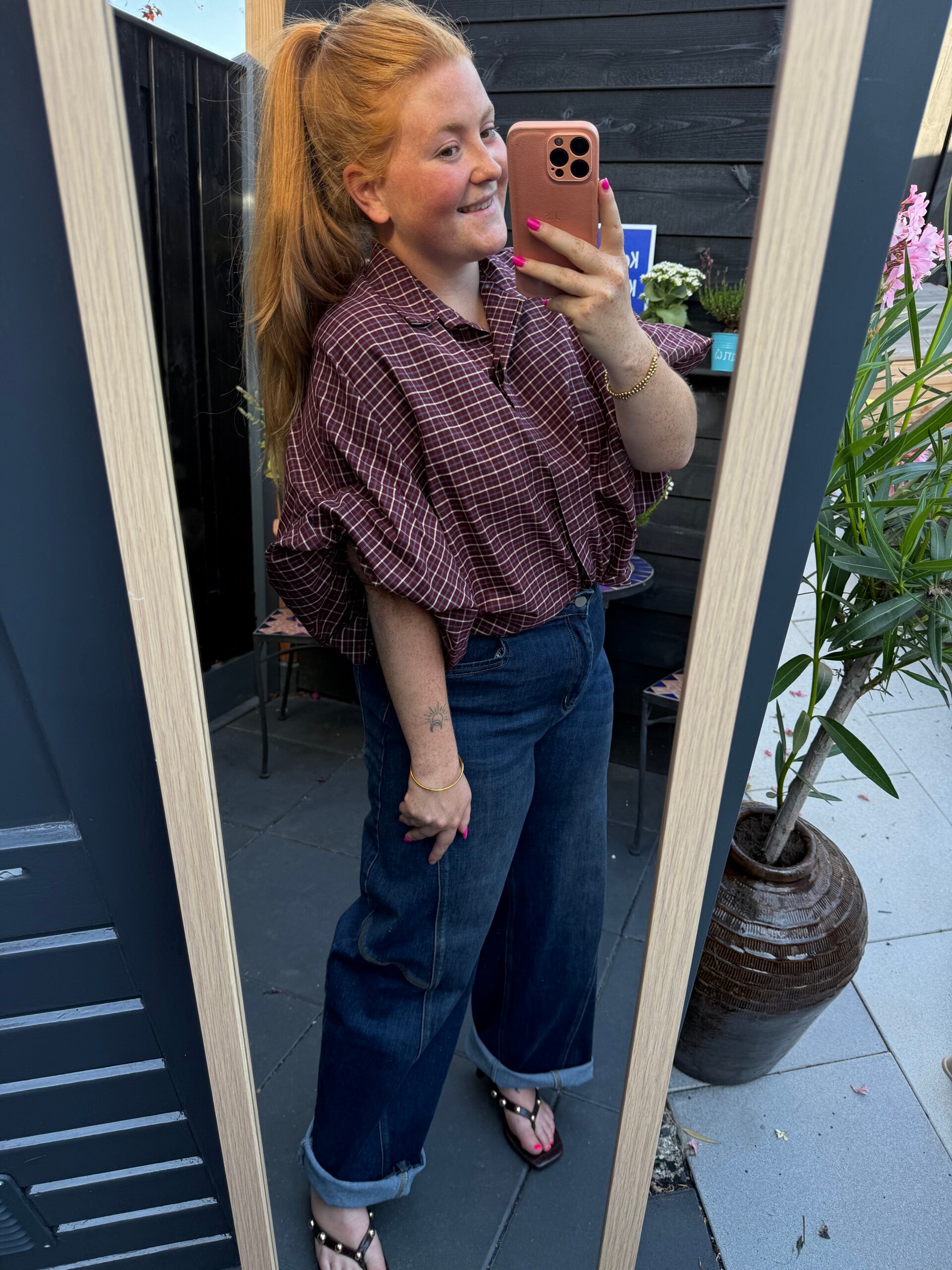 Blouse ruit oversized - Bordeaux