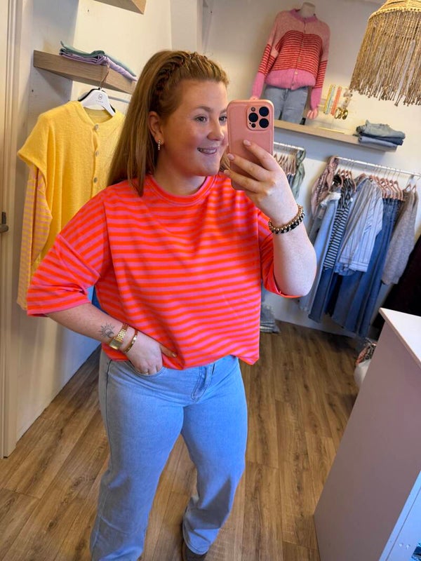 Striped shortsleeve - Roze oranje