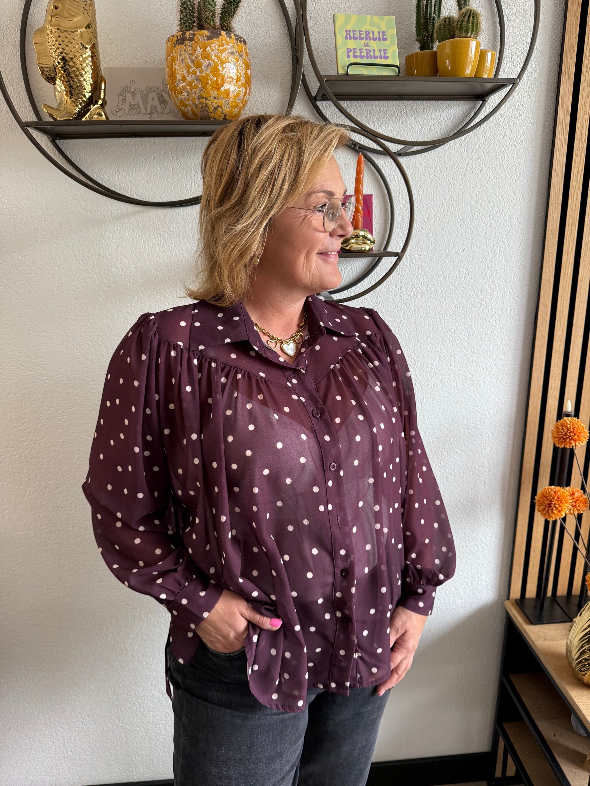 Polkadot blouse - V model Bordeaux