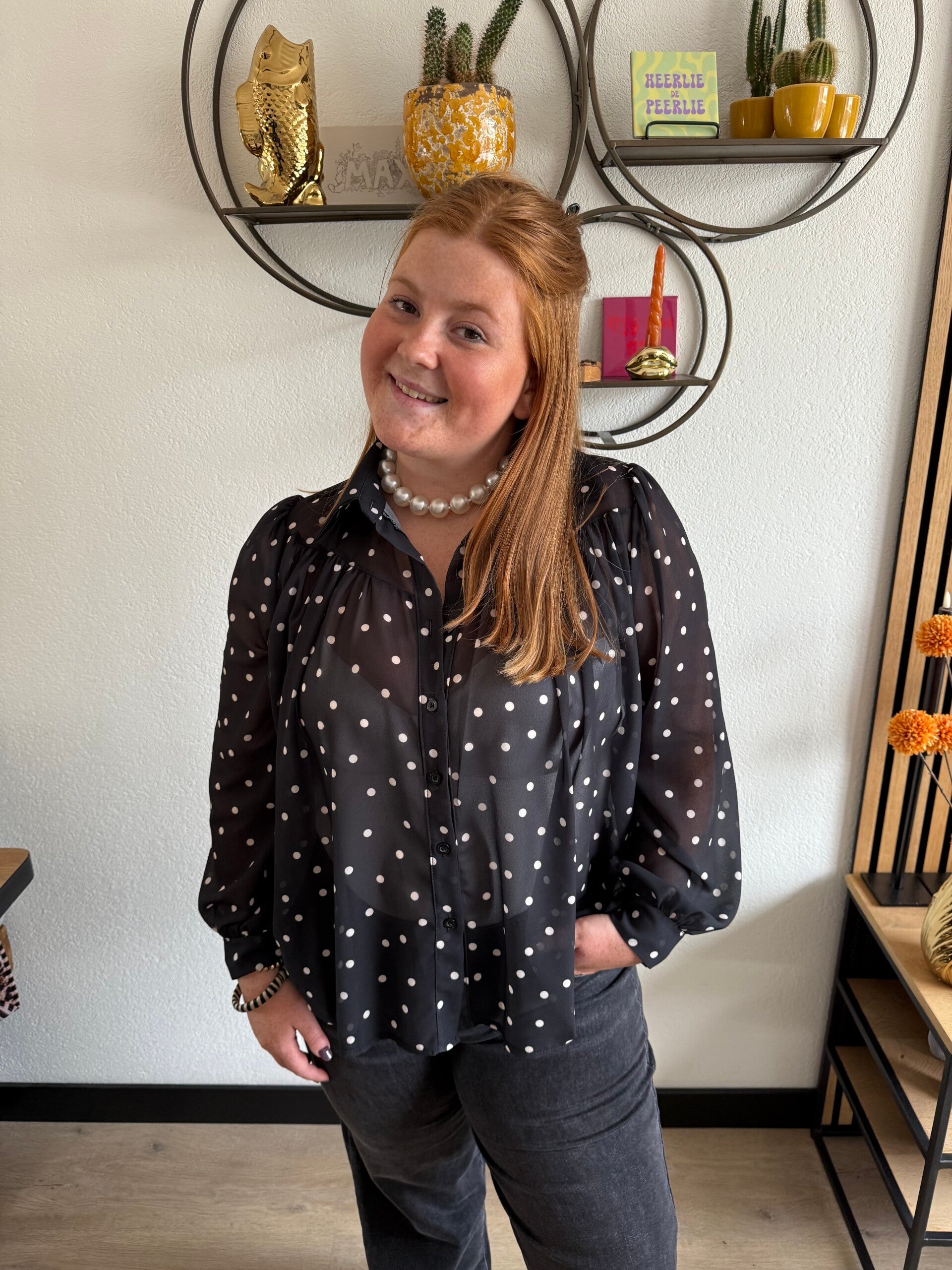 Polkadot blouse - V model Zwart