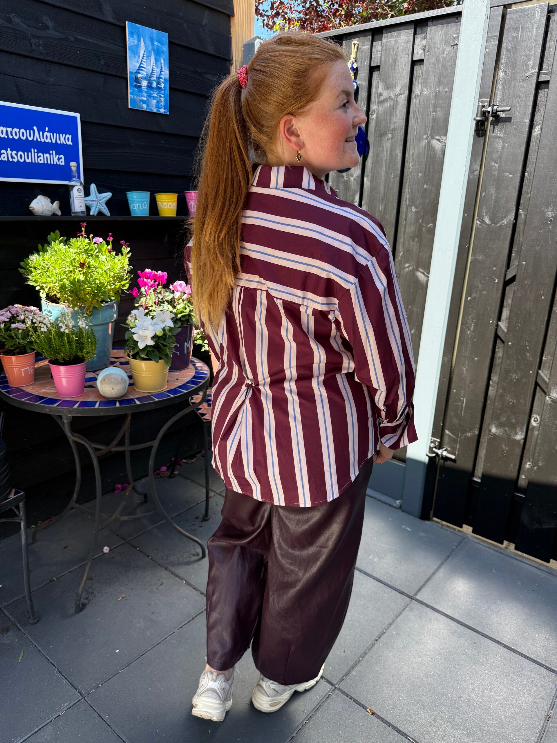 Knoop blouse striped - Bordeaux