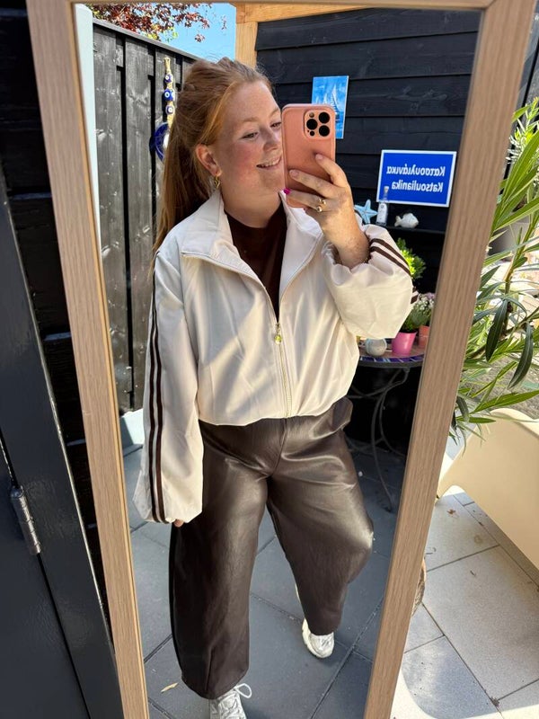 Striped bomber jasje lange mouw- Beige