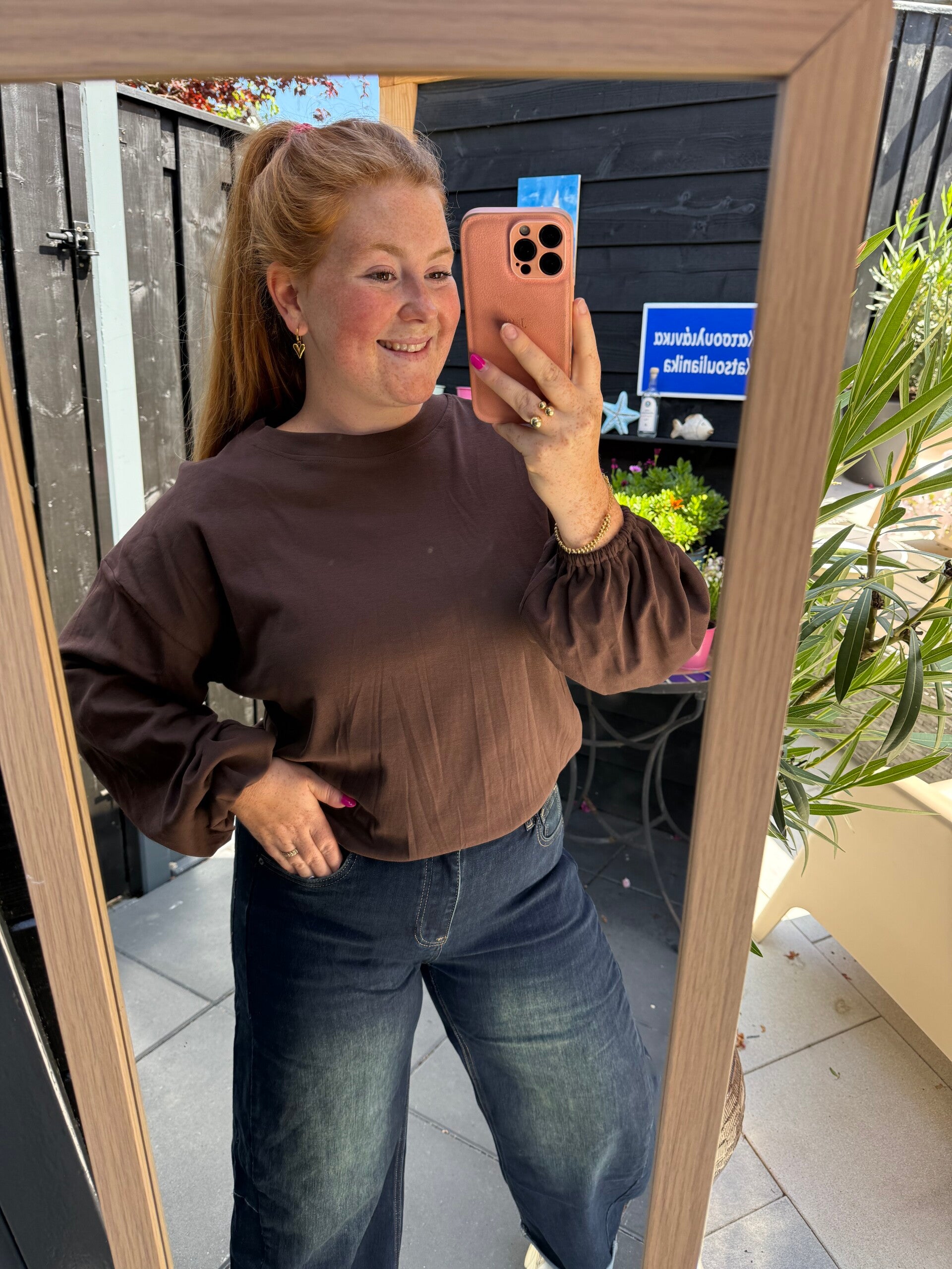 Juul top lange mouw - Bruin