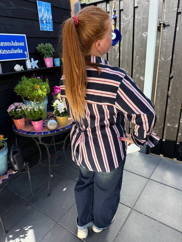 Knoop blouse striped - Navy