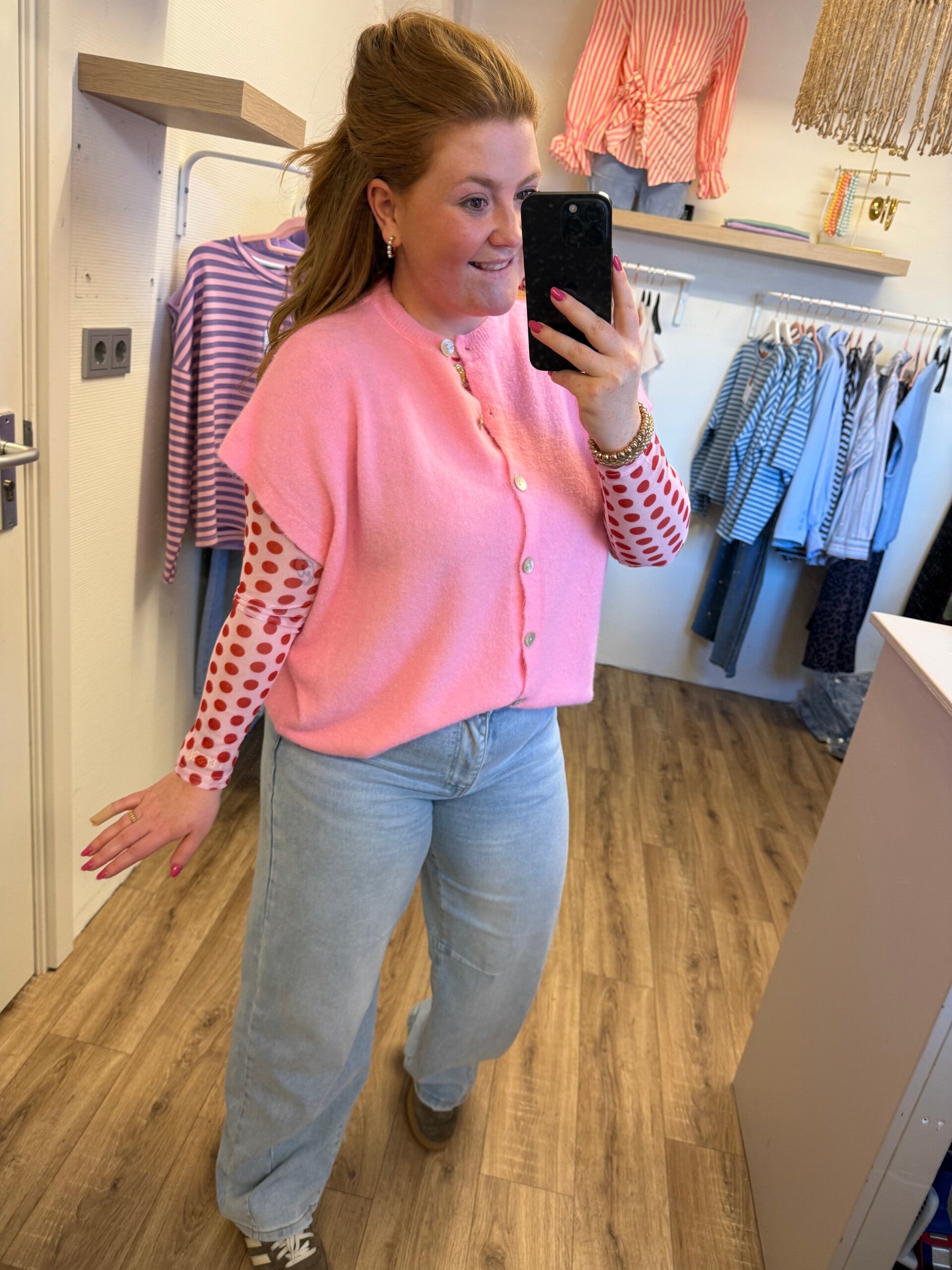 Polka dots mesh top -Roze