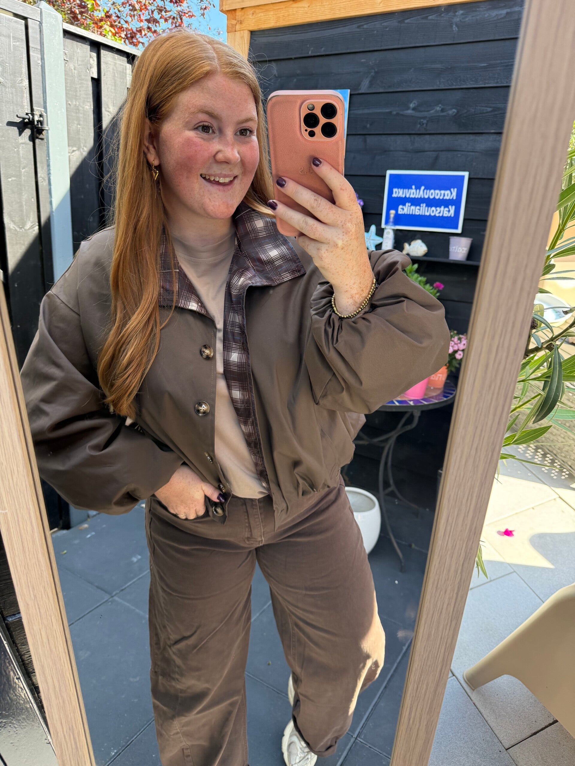 checkered trenchcoat - Chocolade bruin