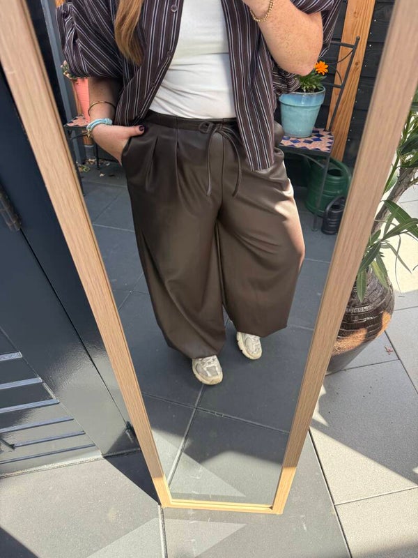 Leren balloon broek met elastiek - Bruin