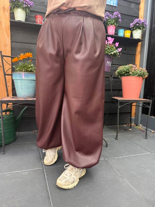 Leren balloon broek met elastiek - Bordeaux