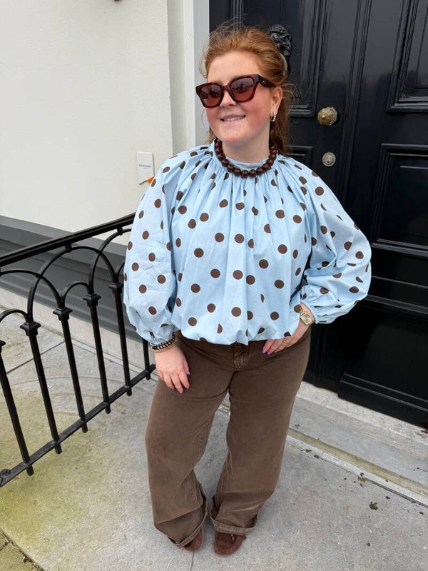 Polka dot balloon blouse - Blauw Bruin