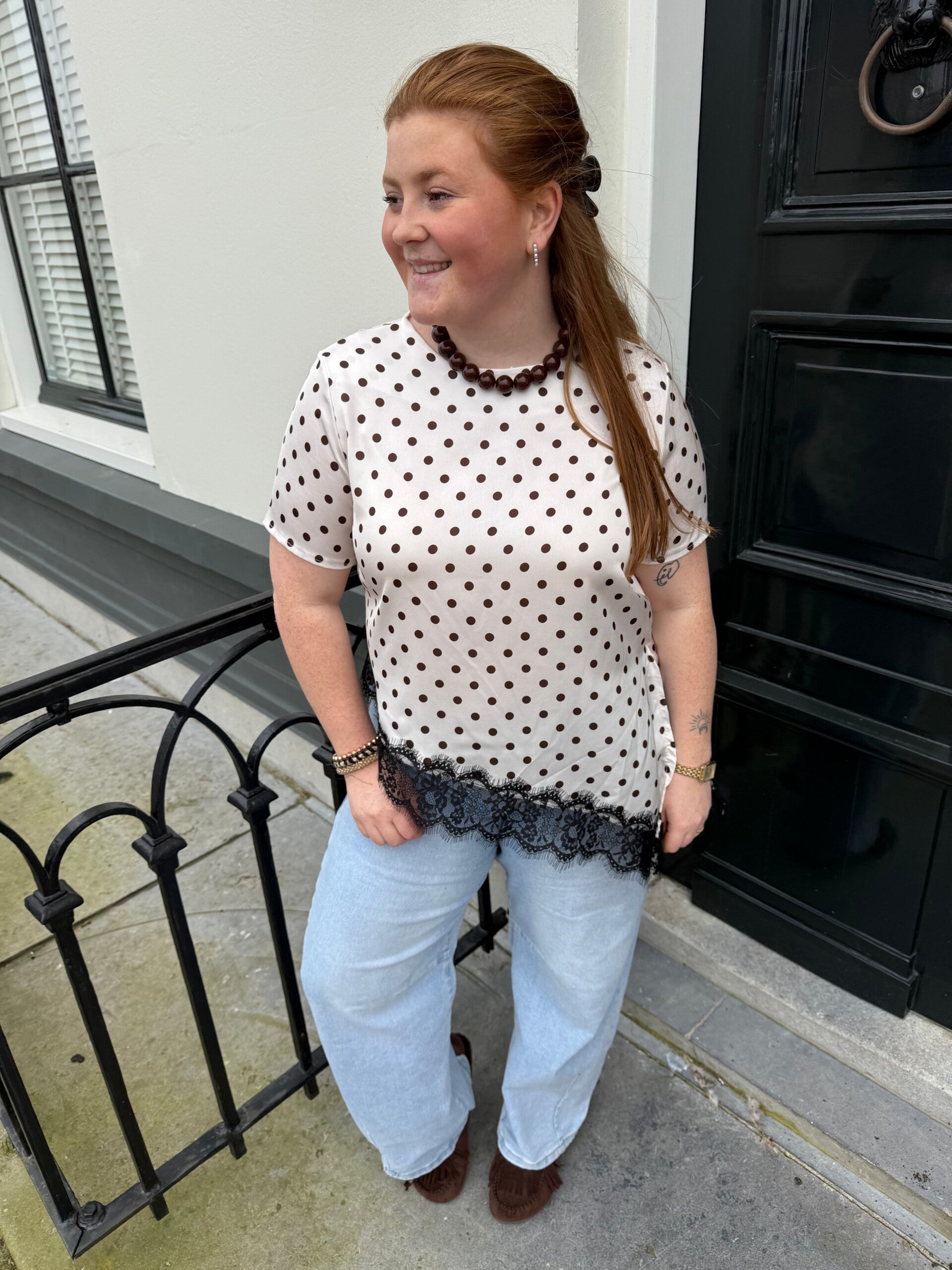 Polka dot lace t-shirt - Wit