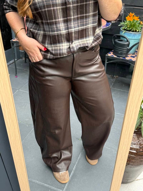 Pu leren barrel broek - Brown