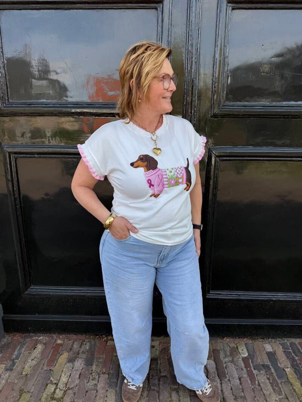 Ruffle teckel t-shirt - Roze