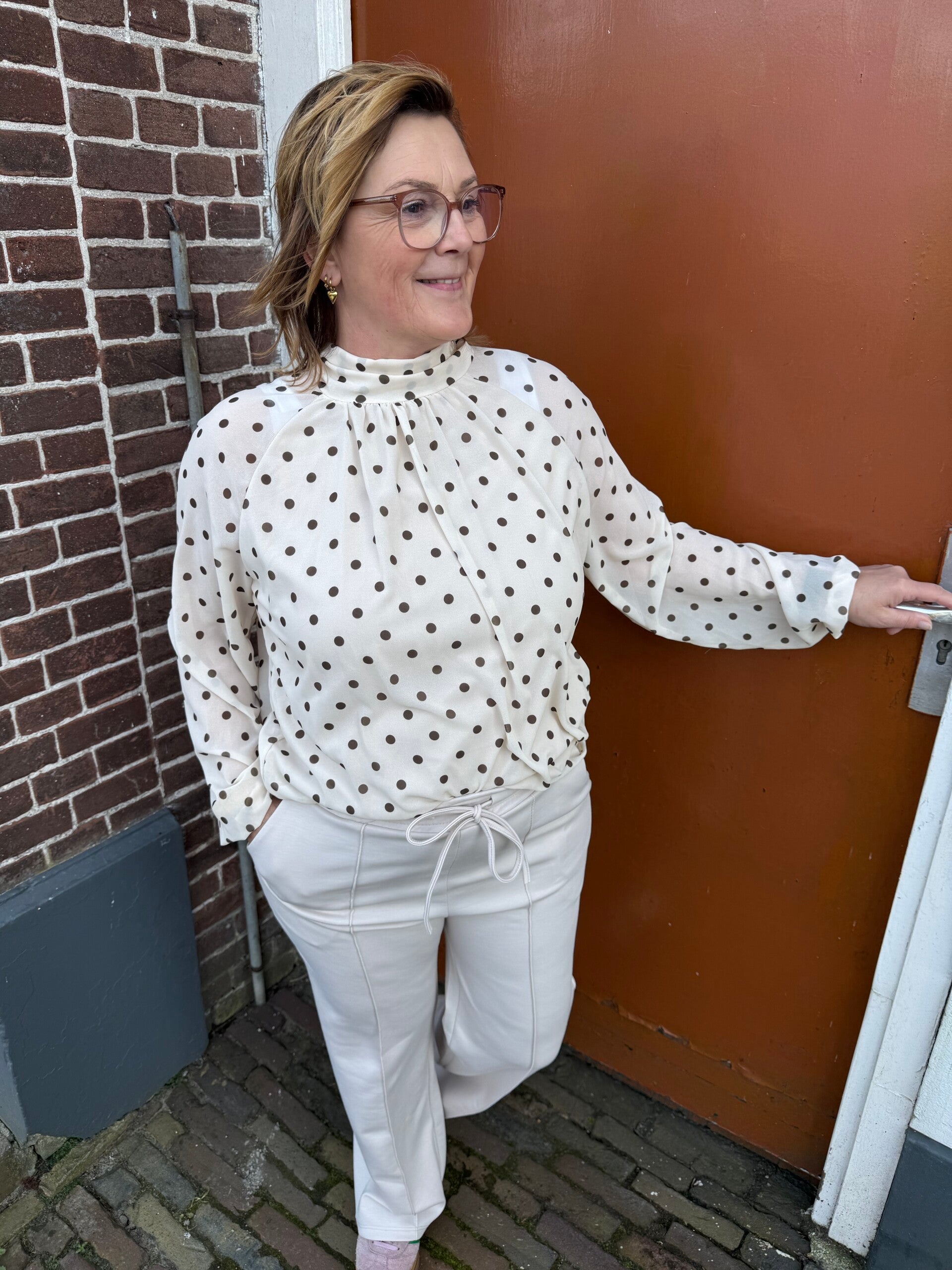 Polka dot blouse - Beige