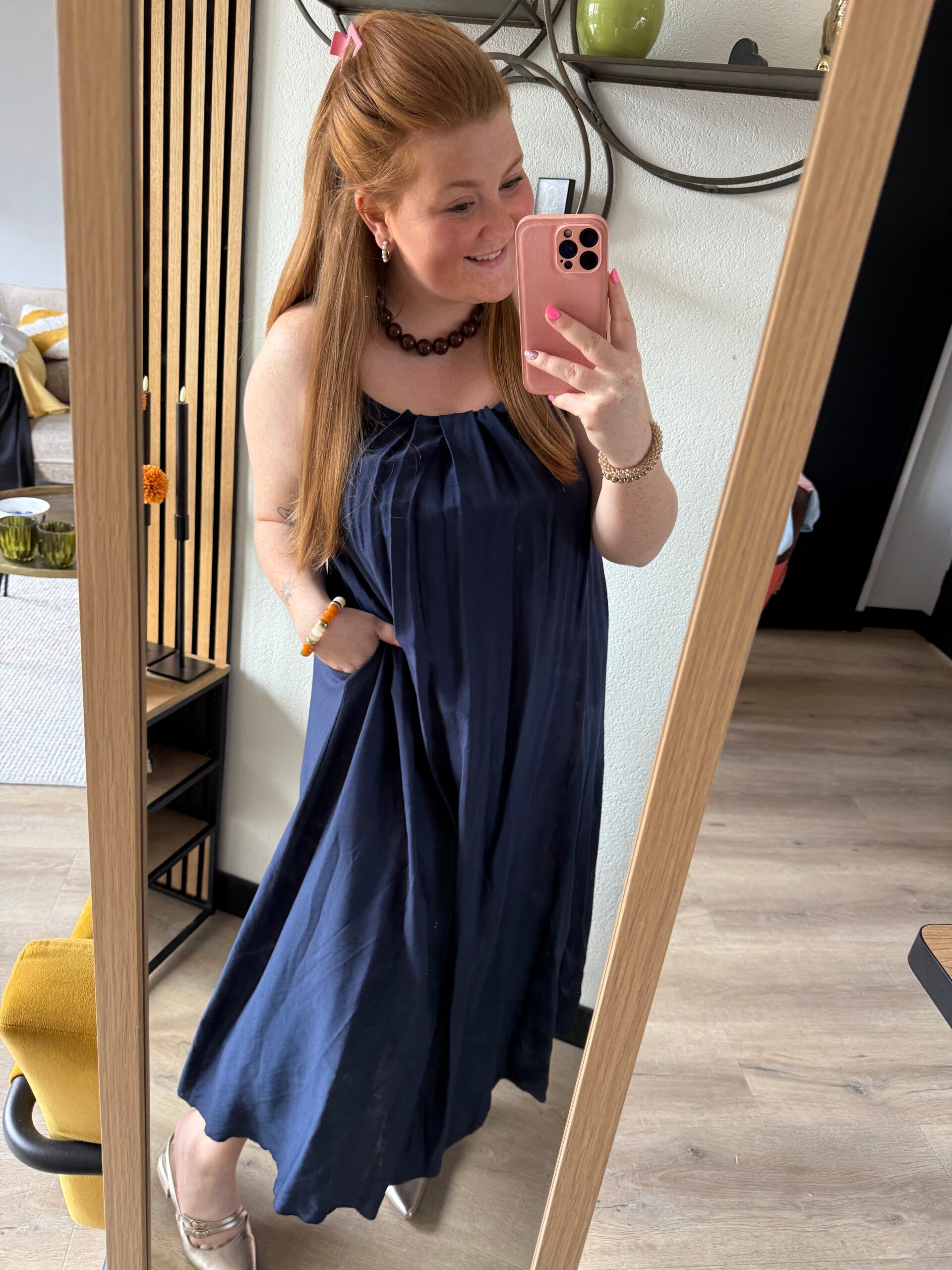 Basic spaghetti bandjes jurk - Navy