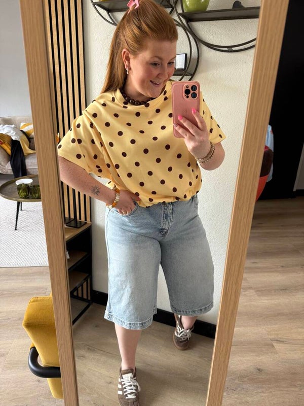 Polka dot top - Geel Bruin
