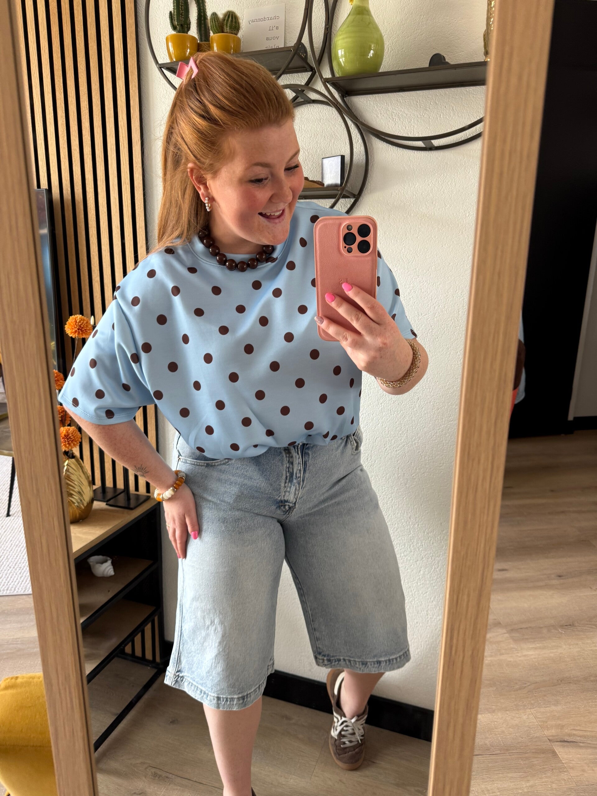 Polka dot top - Blauw Bruin
