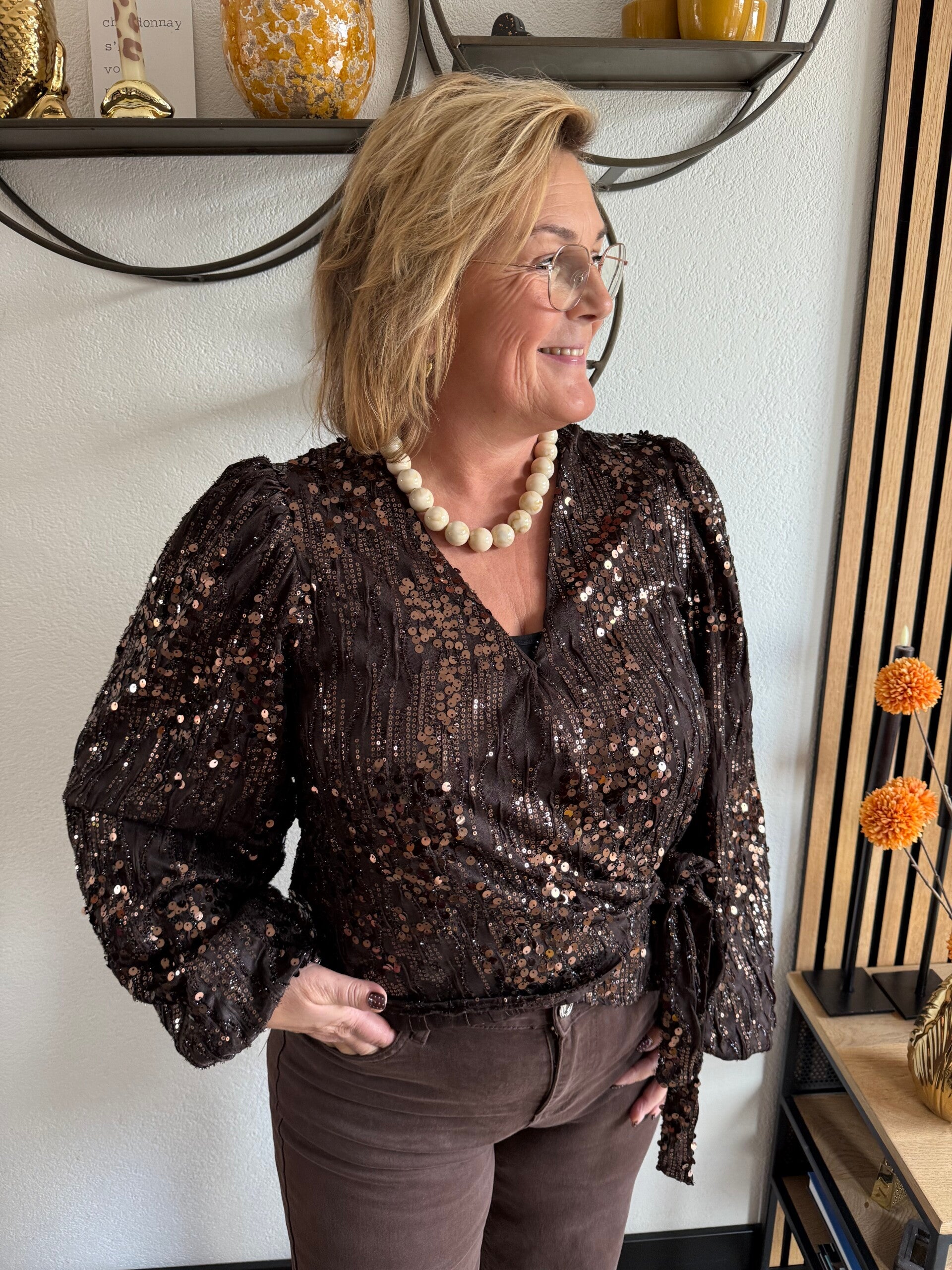 Pailletten blouse overslag