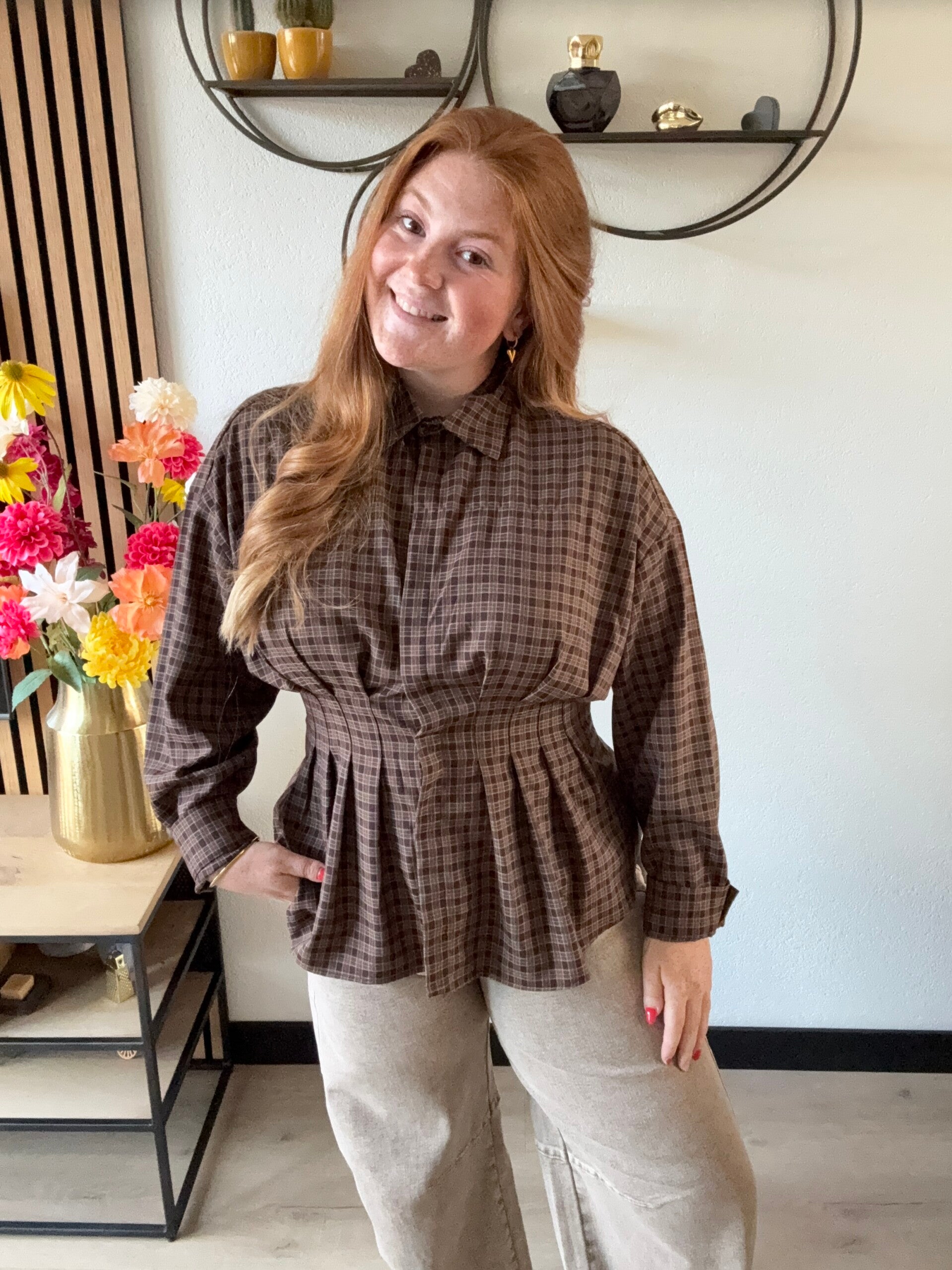 Shaped blouse ruit - Brown