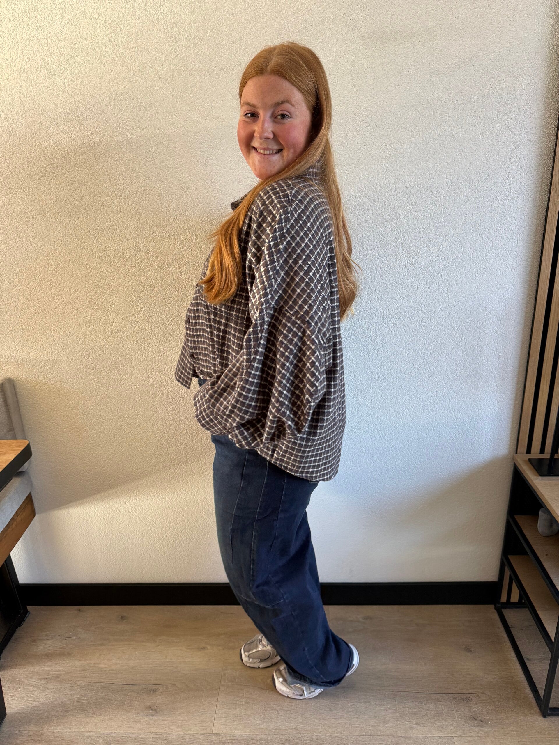 Oversized ruit blouse - Navy Brown
