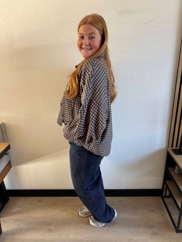 Oversized ruit blouse - Navy Brown
