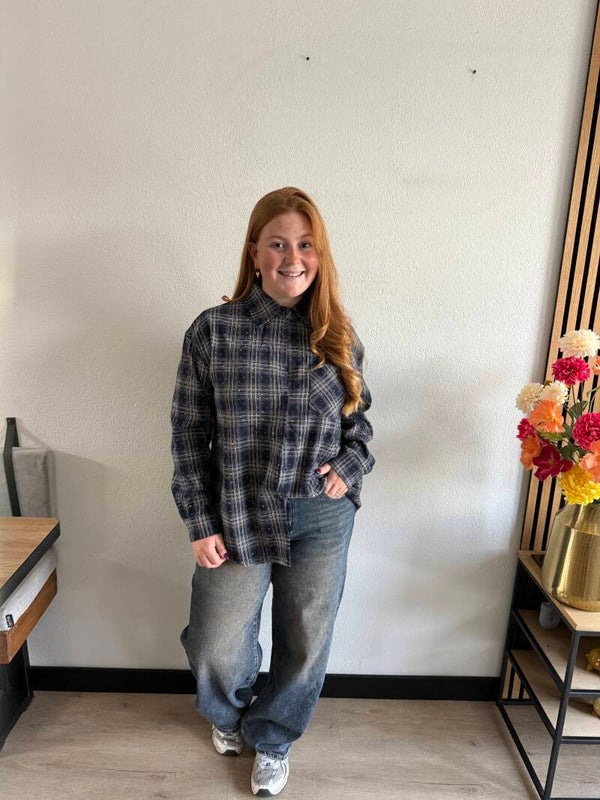 Checkered Strass blouse - Navy