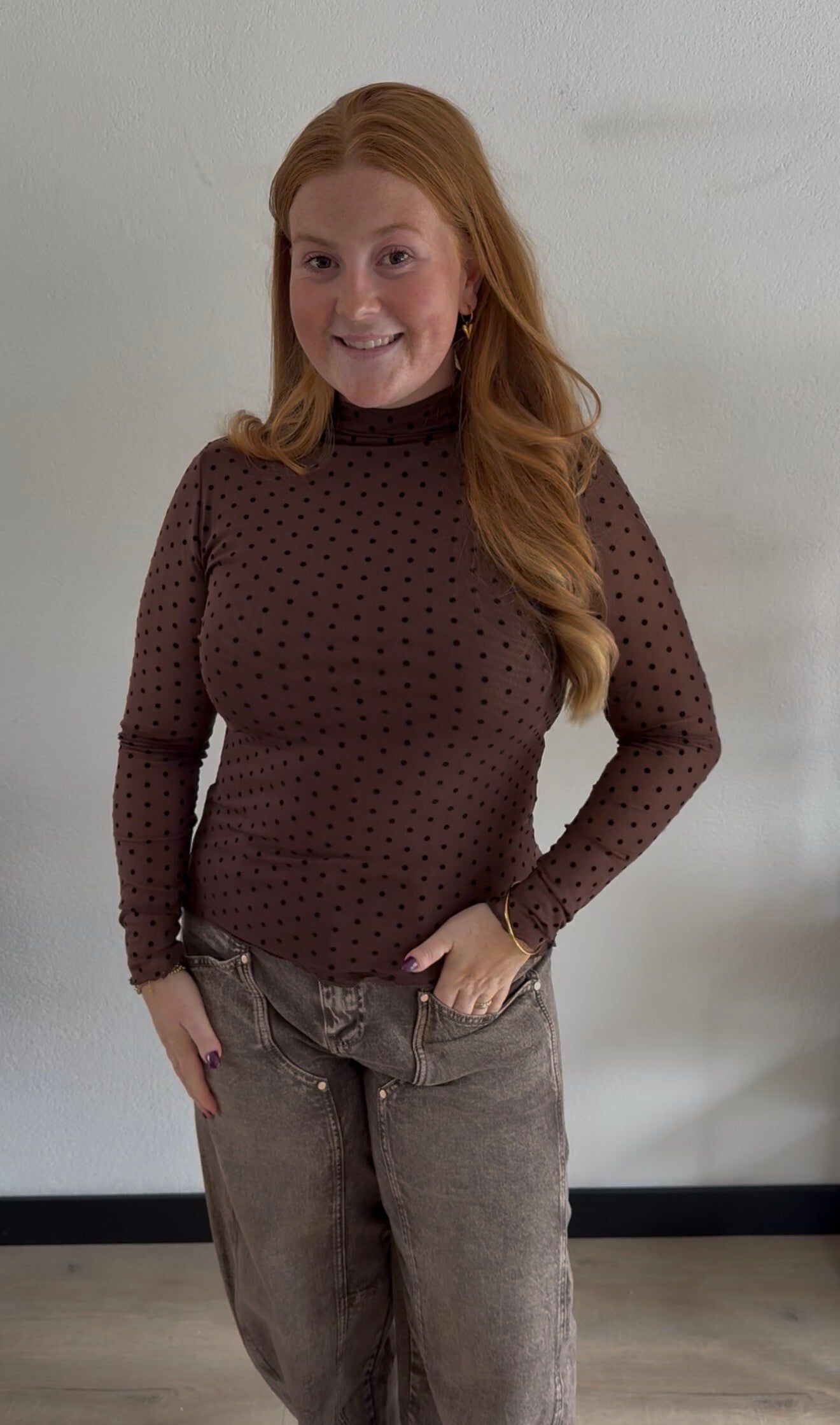 Polka dot mesh top - Brown