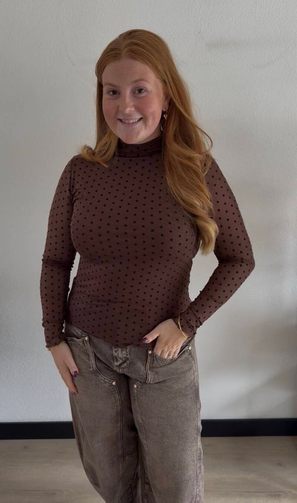 Polka dot mesh top - Brown