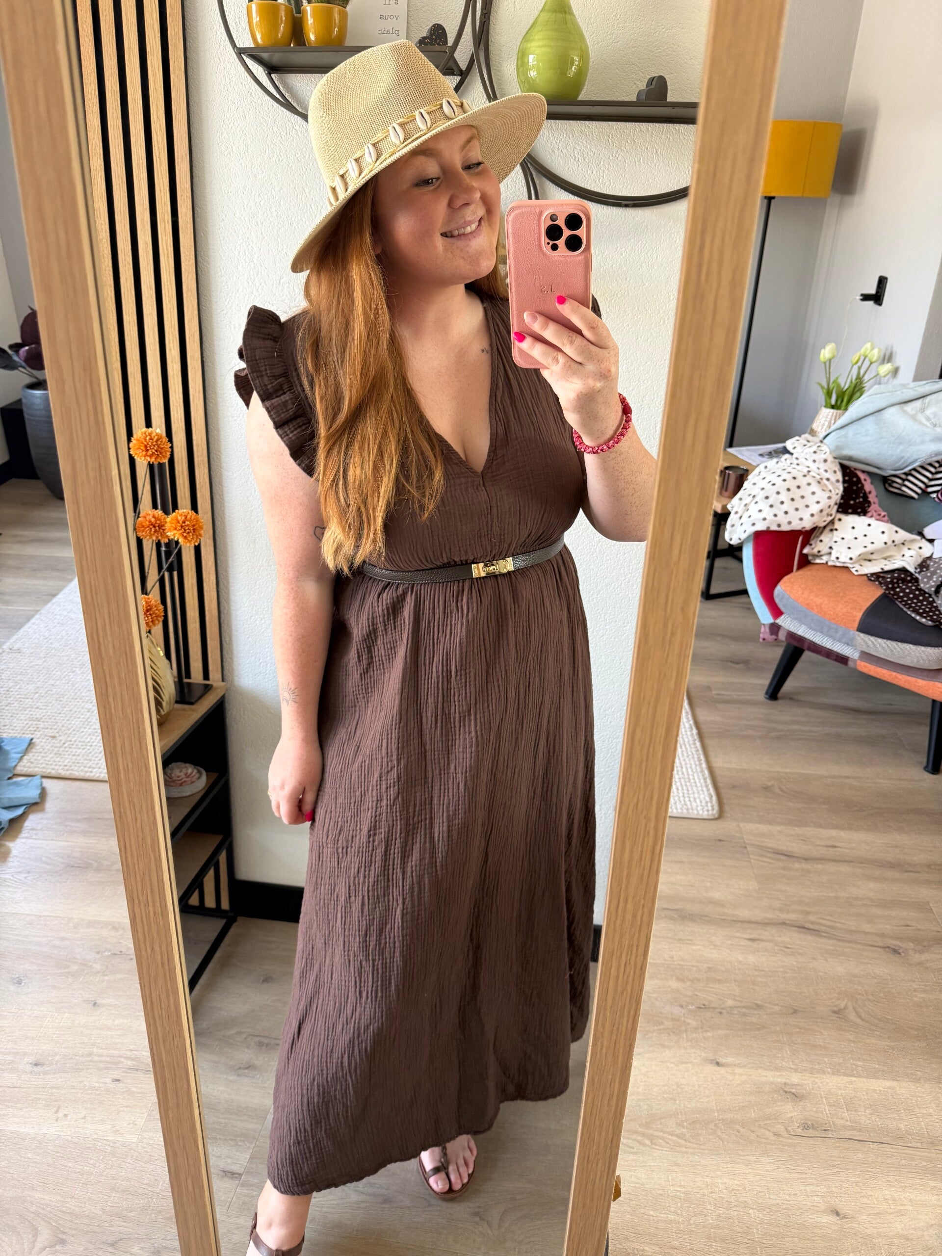 Mousseline jurk steffie - Brown