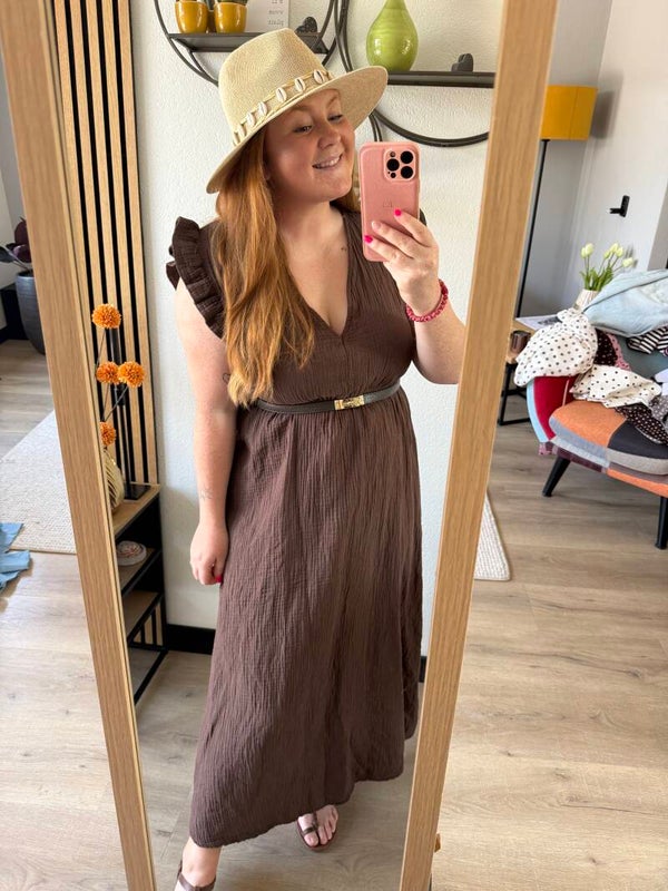 Mousseline jurk steffie - Brown