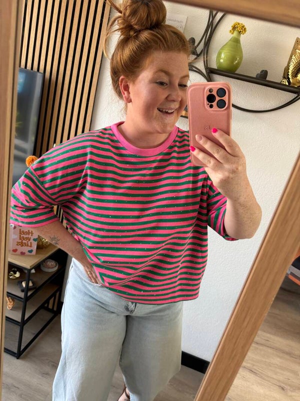 Striped glitter t-shirt - Groen