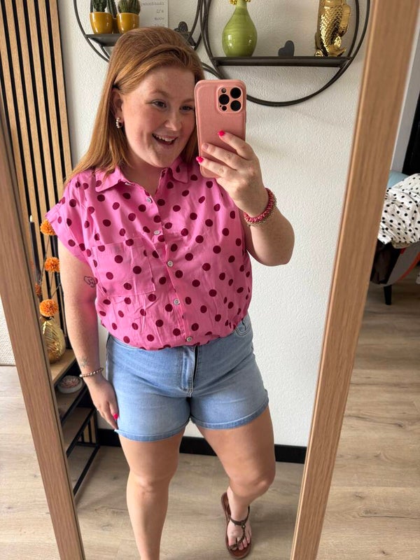 Polka dot bubble blouse - Roze