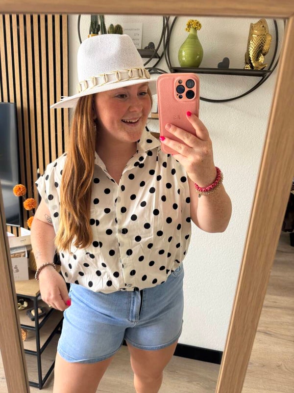 Polka dot bubble blouse - Wit Zwart