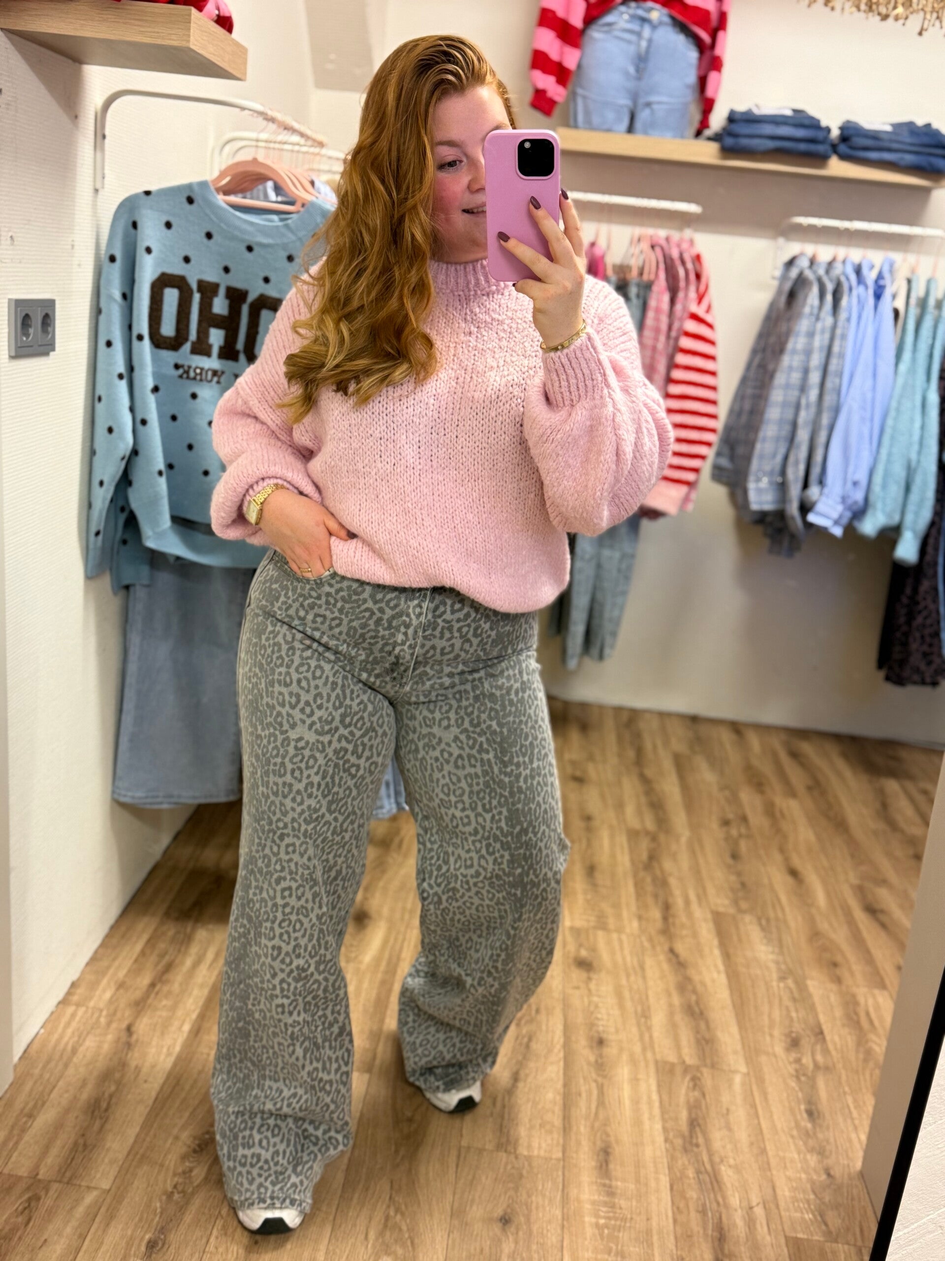 Leopard grey wide leg jeans- Laulia