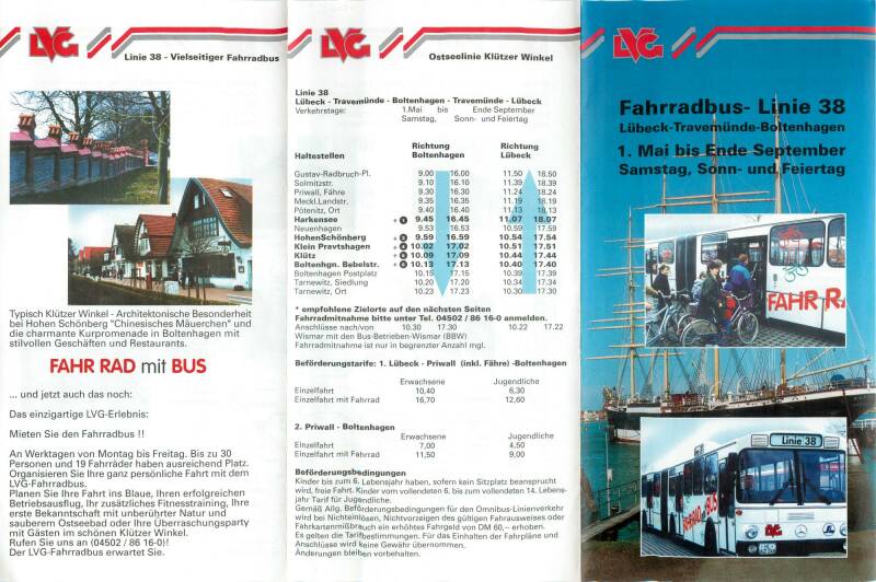 Fahrplan Fahrradbus Linie 38 LVG Travemünde