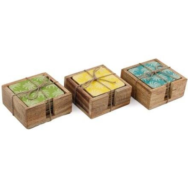 Colourful Palm Leaf Enamel Coaster – 11cm Tropical Drinks Coaster – Vibrant Botanical Table Decor – Choice of 3 Designs