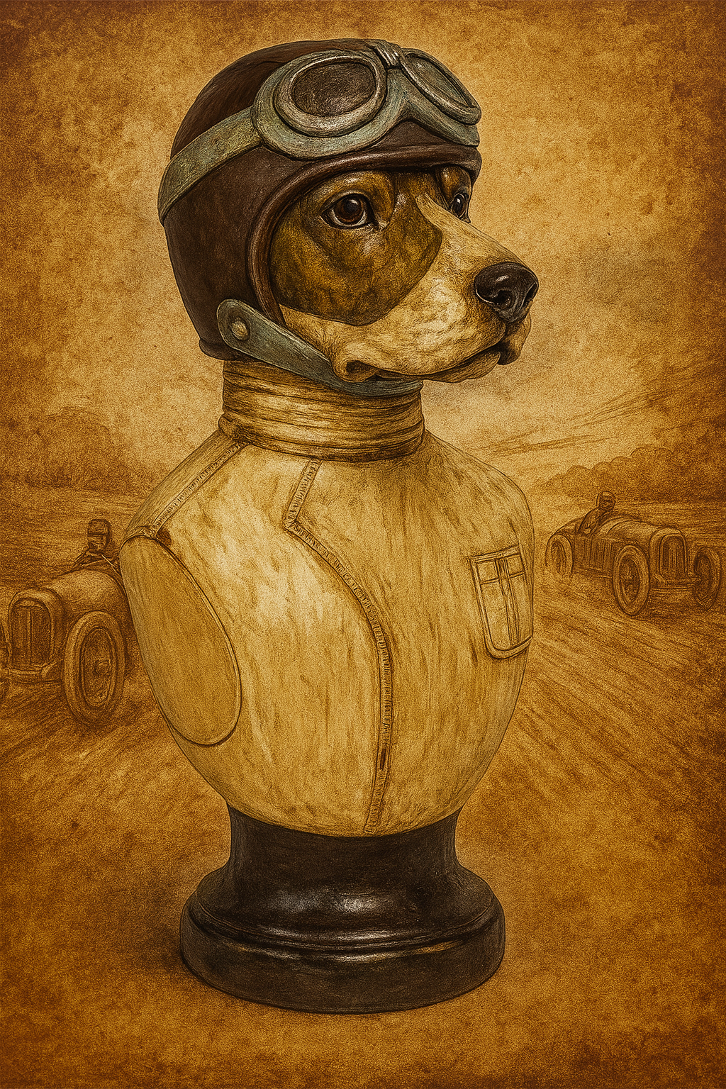 Racing Driver Dog Bust Vintage Style Large Dog Sculpture Home Decor Dog Lover Gift