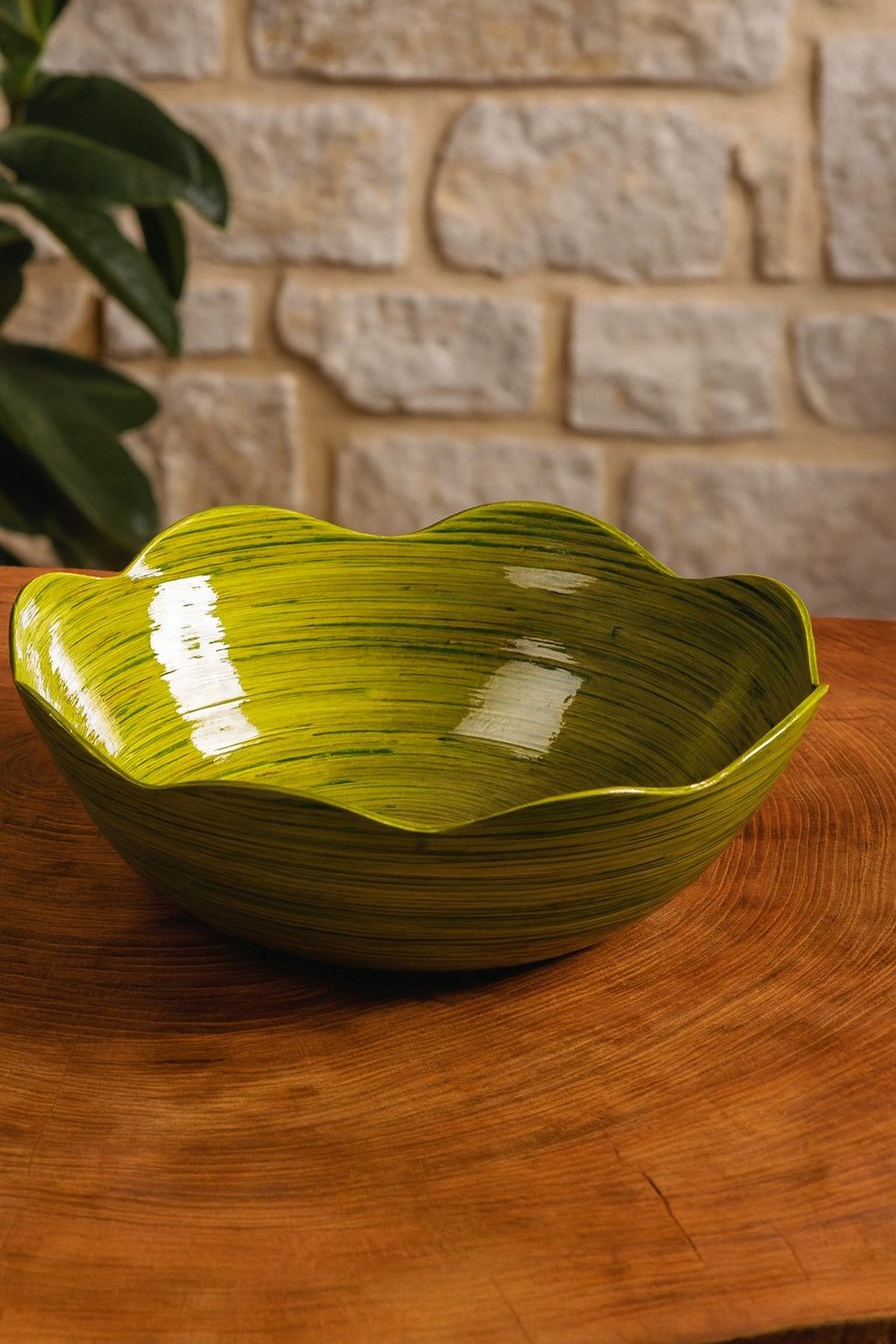 Handmade Lacquered Bamboo Salad Bowl, Eco-Friendly Vietnamese Serving Bowl