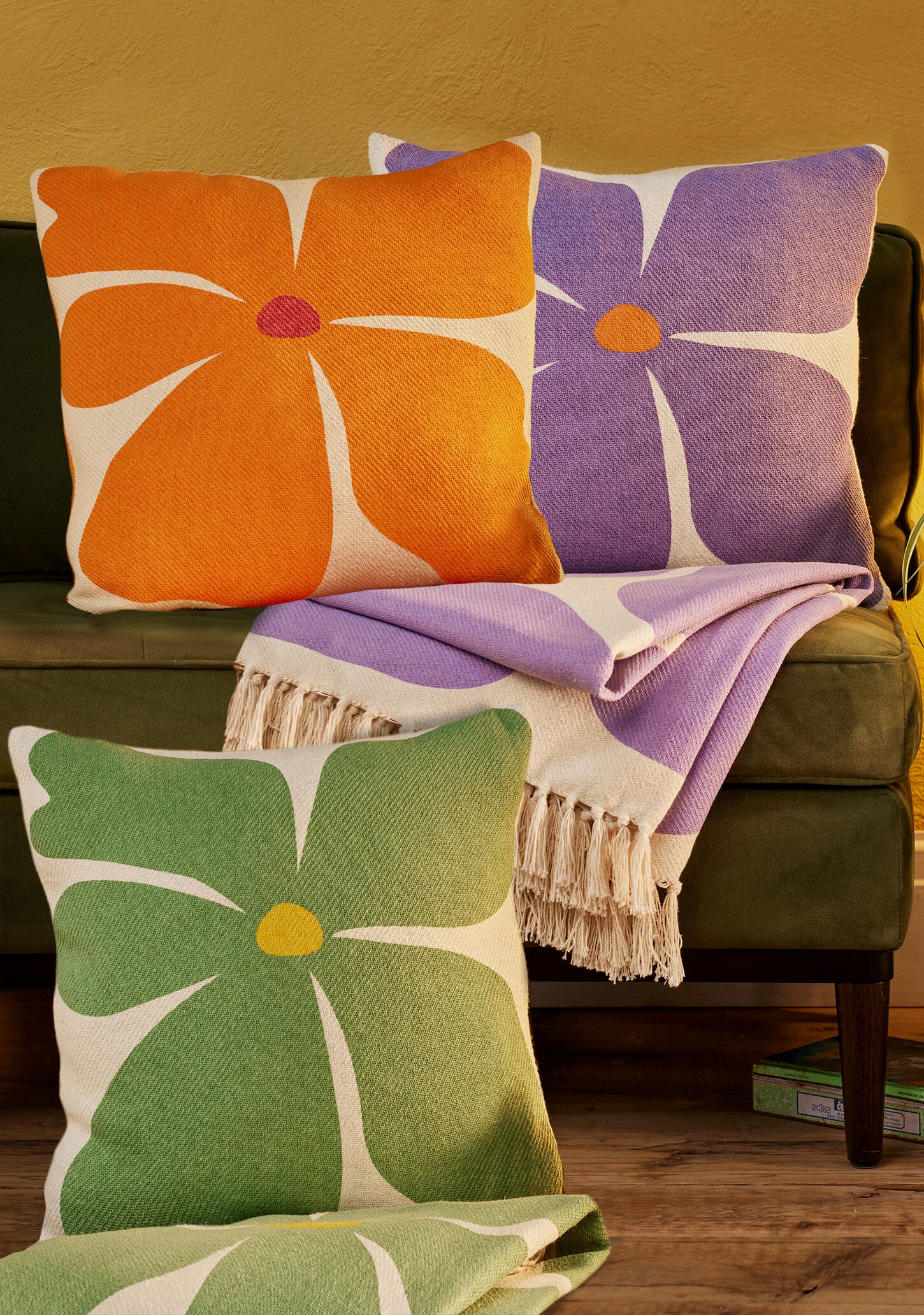 Retro Flower Cushion Cover 45 x 45cm | Recycled Cotton Floral Cushion Cover
