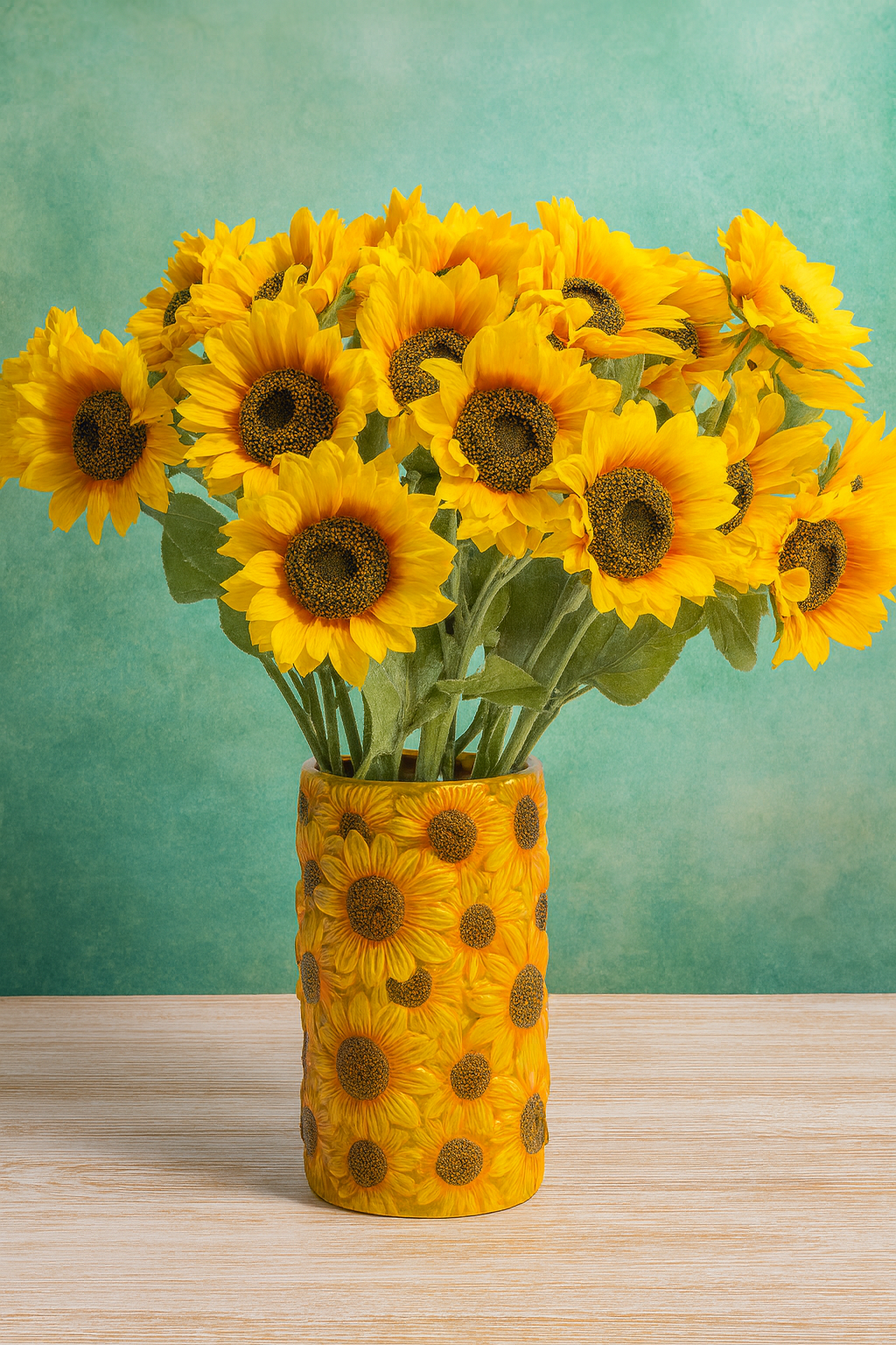 Hand‑Painted Multi Sunflower Ceramic Vase