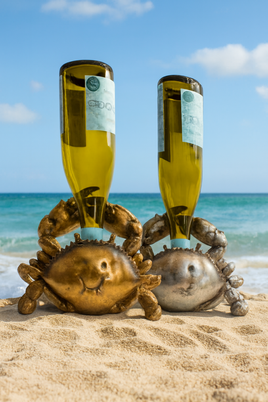 Antique Silver or Gold Thirsty Crab Wine Bottle Holder – Nautical Home Bar Decor