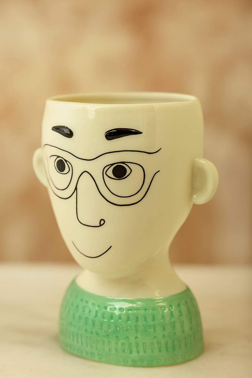 Ceramic Doodle Man Face Vase with Glasses