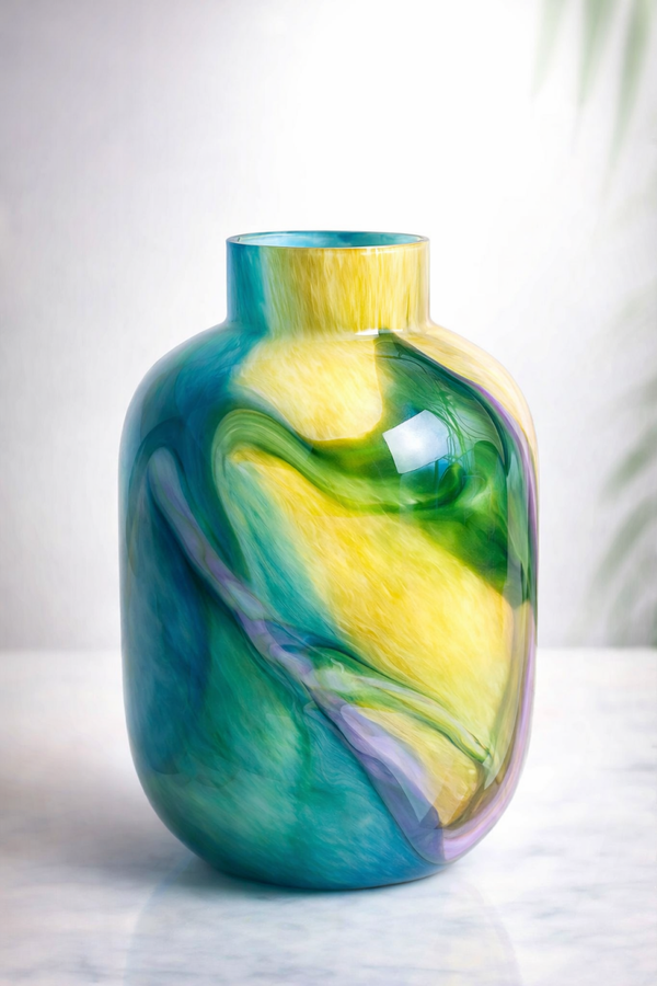 Large pastel‑tinted glass bouquet vase