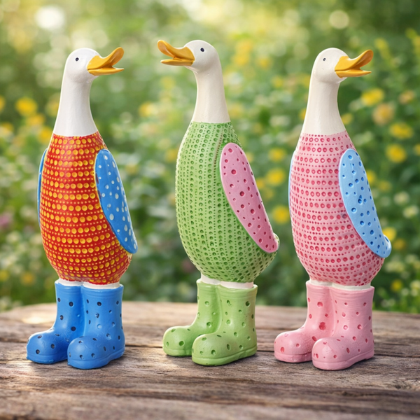 Colourful Duck Figurines Set with Dotty Design, Assorted Styles